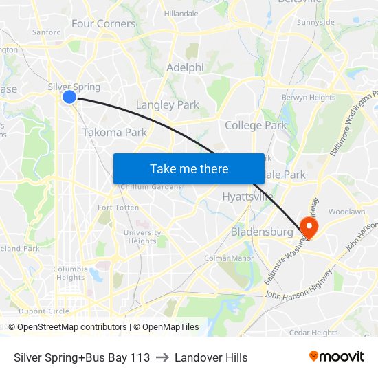 Silver Spring+Bay 113 to Landover Hills map