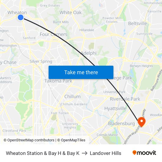 Wheaton Station  & Bay H & Bay K to Landover Hills map