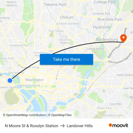 N Moore St & Rosslyn Station to Landover Hills map