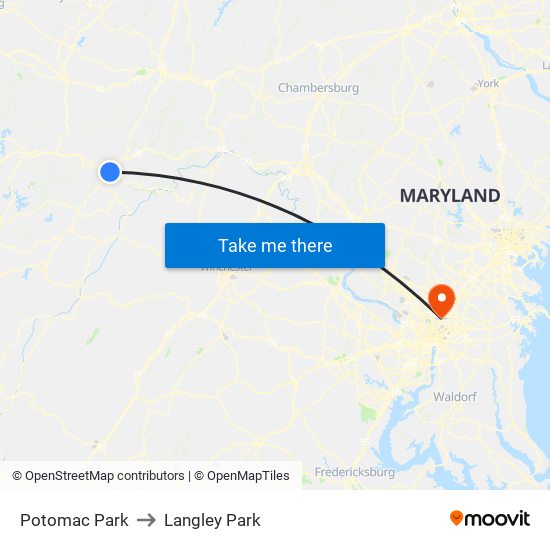 Potomac Park to Langley Park map