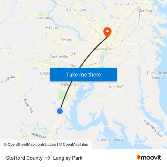 Stafford County to Langley Park map