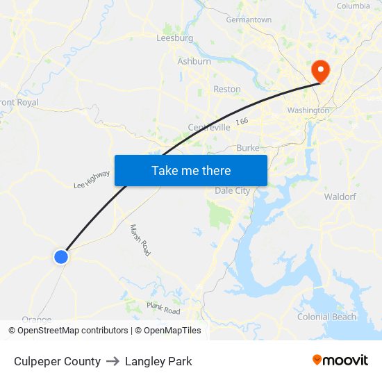 Culpeper County to Langley Park map