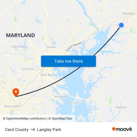 Cecil County to Langley Park map