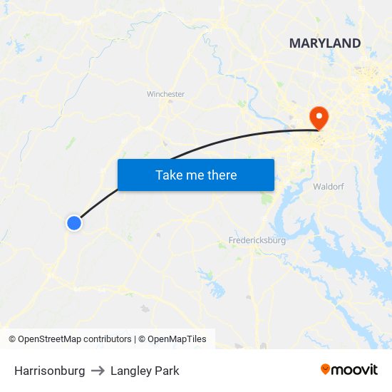 Harrisonburg to Langley Park map