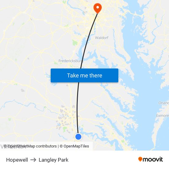 Hopewell to Langley Park map