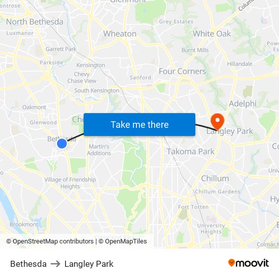 Bethesda to Langley Park map