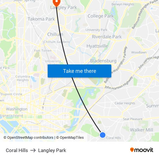 Coral Hills to Langley Park map