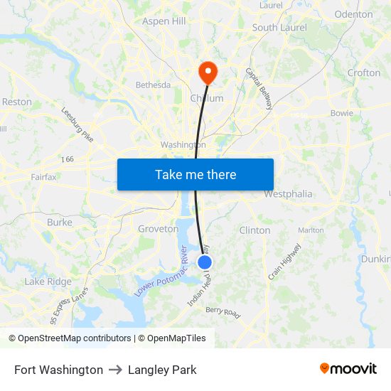 Fort Washington to Langley Park map