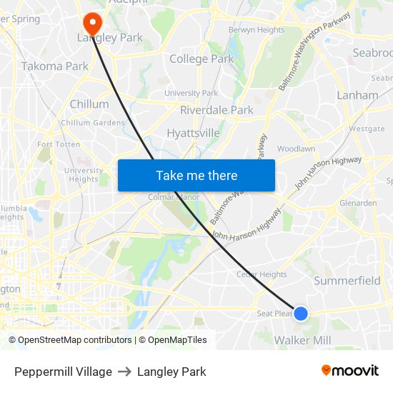 Peppermill Village to Langley Park map