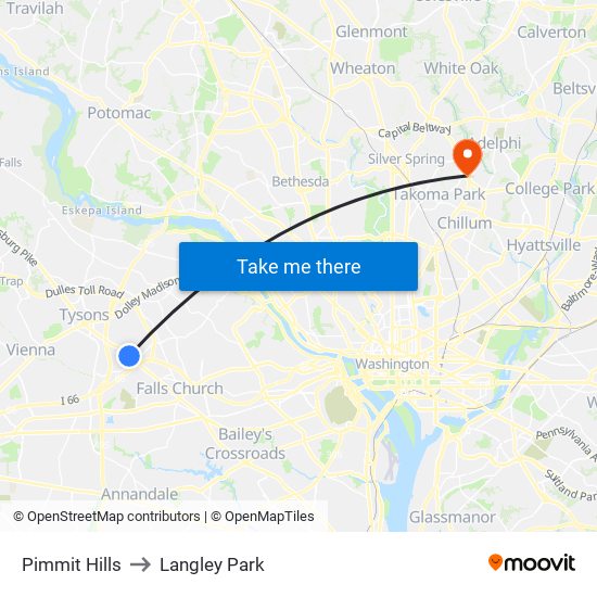 Pimmit Hills to Langley Park map