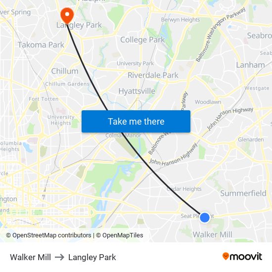 Walker Mill to Langley Park map