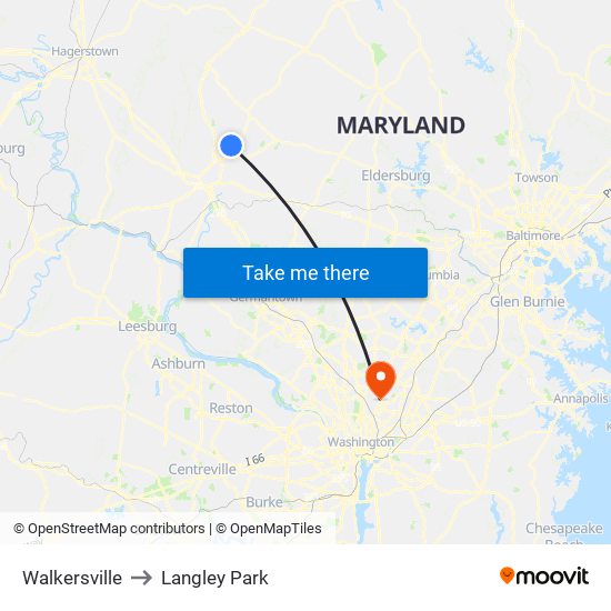 Walkersville to Langley Park map