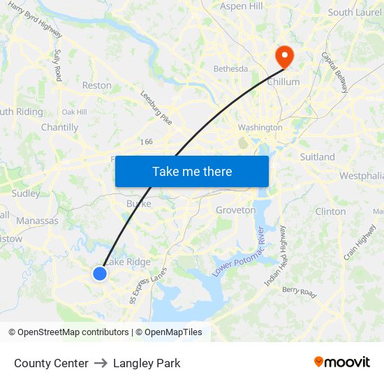 County Center to Langley Park map