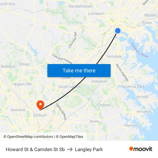 Howard St & Camden St Sb to Langley Park map