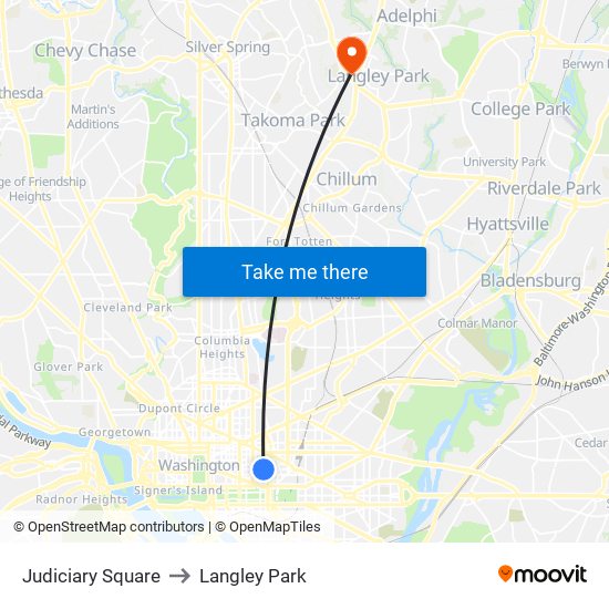 Judiciary Square to Langley Park map