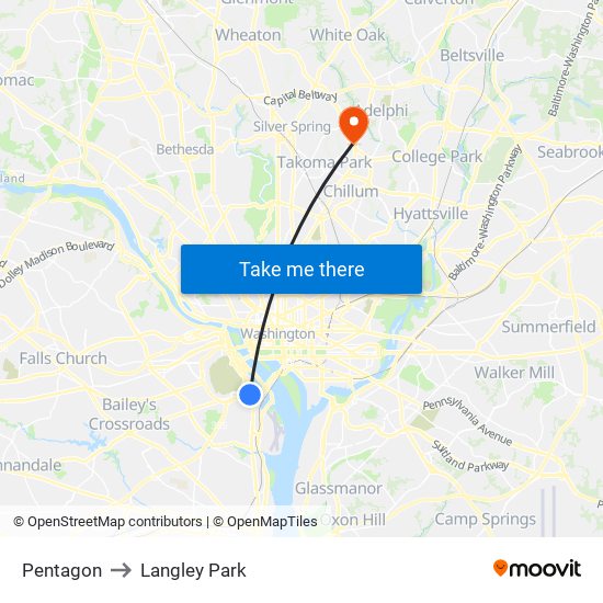 Pentagon to Langley Park map
