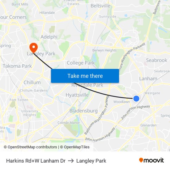 Harkins Rd+W Lanham Dr to Langley Park map