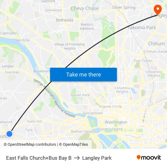 East Falls Church+Bay B to Langley Park map