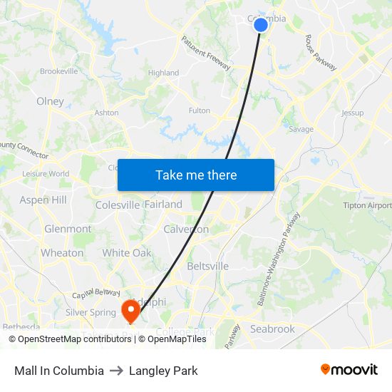 Mall In Columbia to Langley Park map
