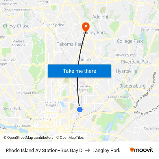 Rhode Island Ave-Brentwood+Bay D to Langley Park map