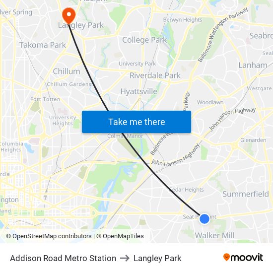 Addison Road Metro Station to Langley Park map