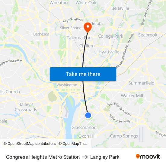 Congress Heights Metro Station to Langley Park map