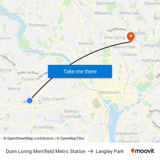 Dunn Loring Merrifield Metro Station to Langley Park map