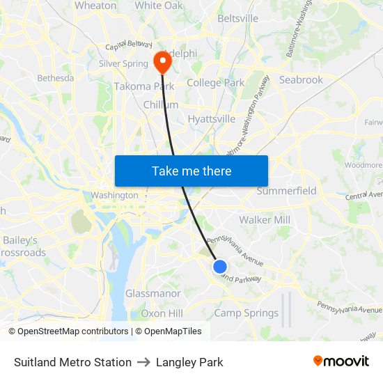 Suitland Metro Station to Langley Park map