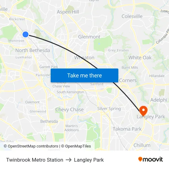 Twinbrook Metro Station to Langley Park map