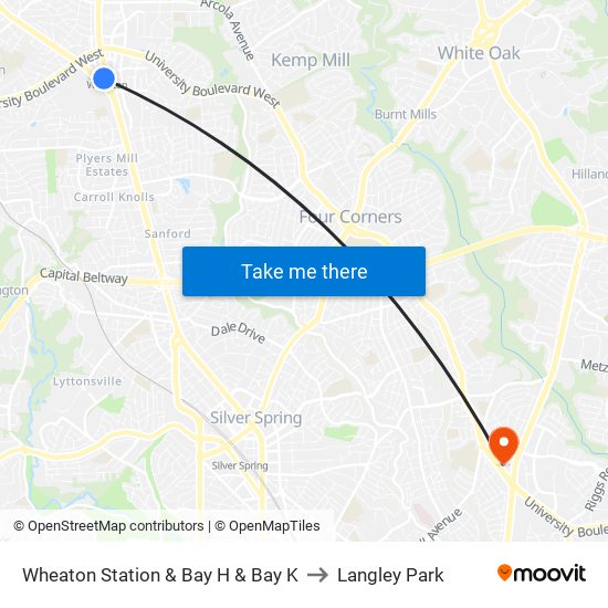 Wheaton Station  & Bay H & Bay K to Langley Park map