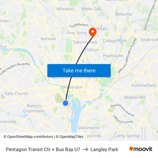 Pentagon Transit Ctr + Bus Bay U7 to Langley Park map