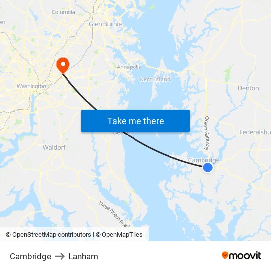 Cambridge to Lanham map