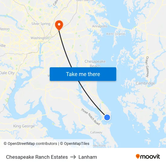 Chesapeake Ranch Estates to Lanham map
