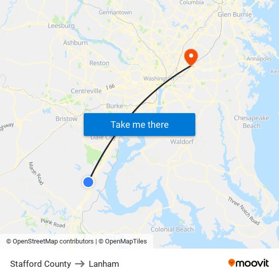 Stafford County to Lanham map