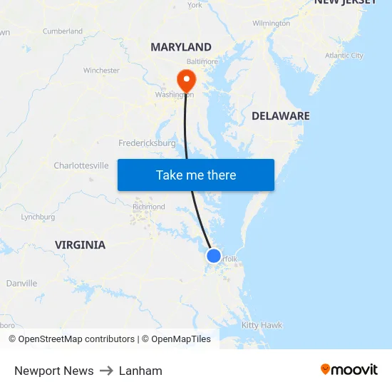 Newport News to Lanham map