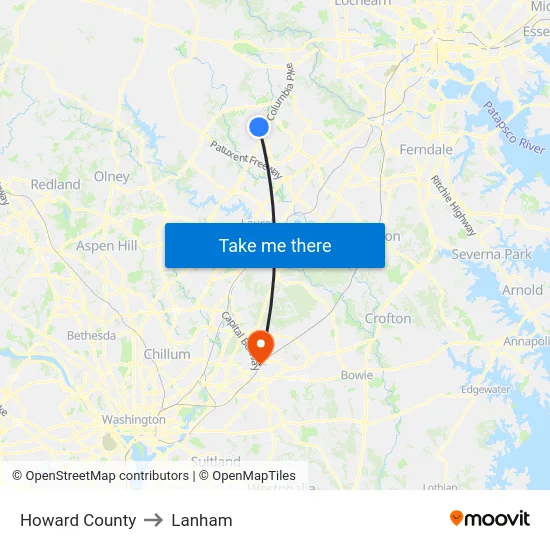 Howard County to Lanham map