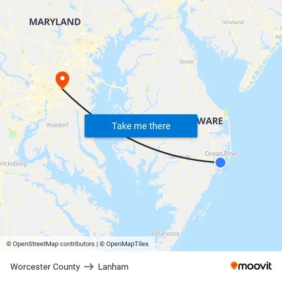 Worcester County to Lanham map