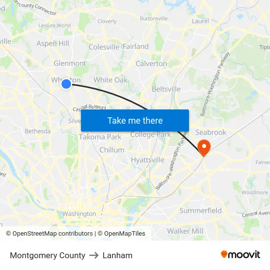 Montgomery County to Lanham map
