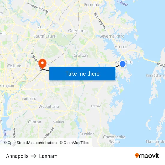 Annapolis to Lanham map