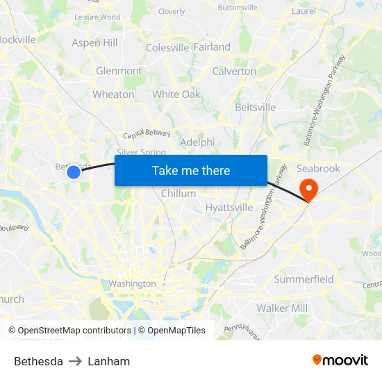 Bethesda to Lanham map
