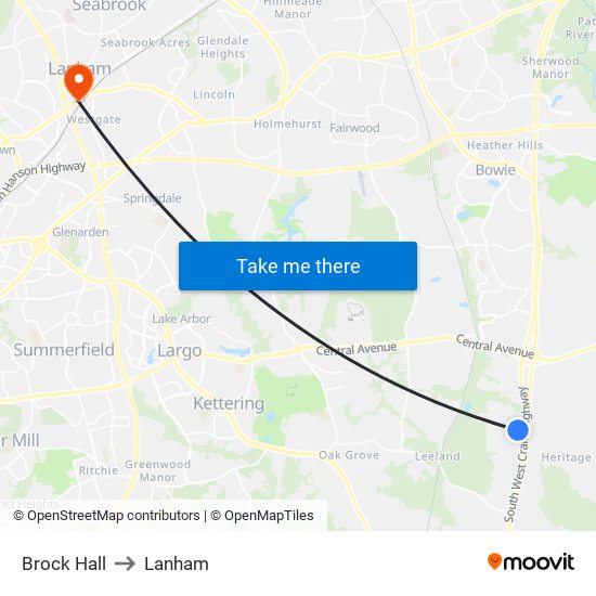 Brock Hall to Lanham map