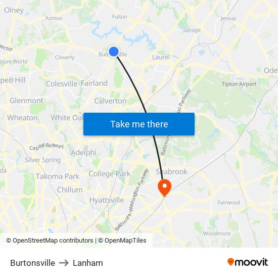 Burtonsville to Lanham map