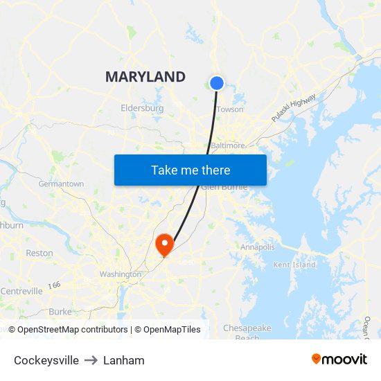 Cockeysville to Lanham map