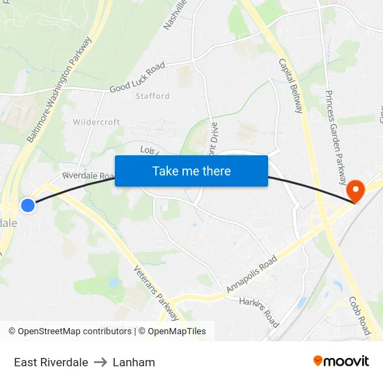 East Riverdale to Lanham map