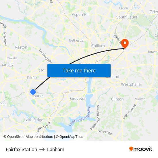 Fairfax Station to Lanham map