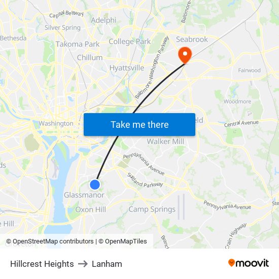Hillcrest Heights to Lanham map