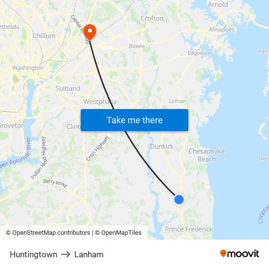 Huntingtown to Lanham map