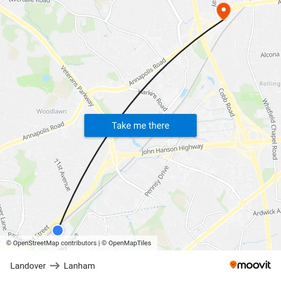 Landover to Lanham map