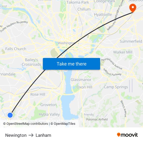 Newington to Lanham map