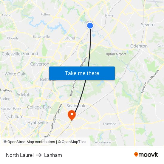 North Laurel to Lanham map